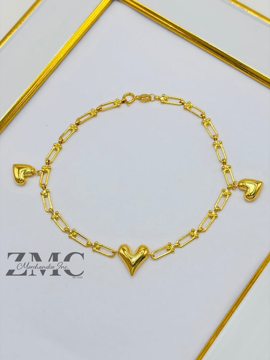 18K Gold Heart Charms Flat Hardware Bracelet