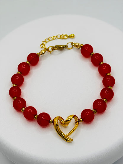 18K Gold Open Heart Red Agate Bracelet (Electroform Heart)