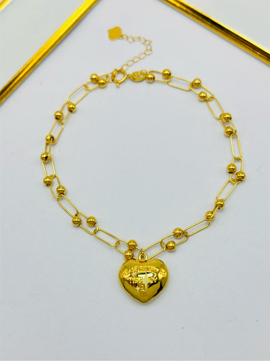 18K Gold Micro Hardware with Heart Bracelet