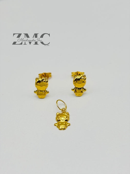 18K Gold HK Kids Earrings and Pendant Set