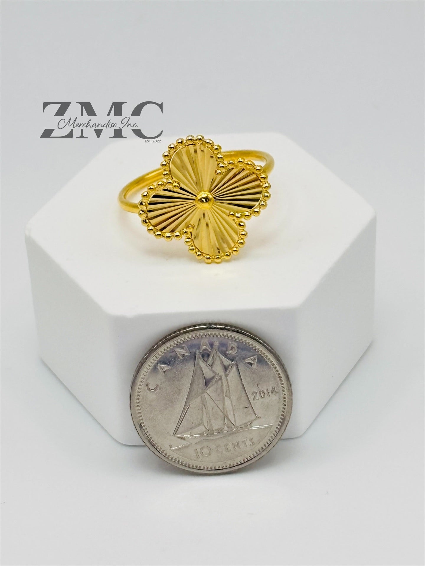 18K Gold Ring Clover 15mm