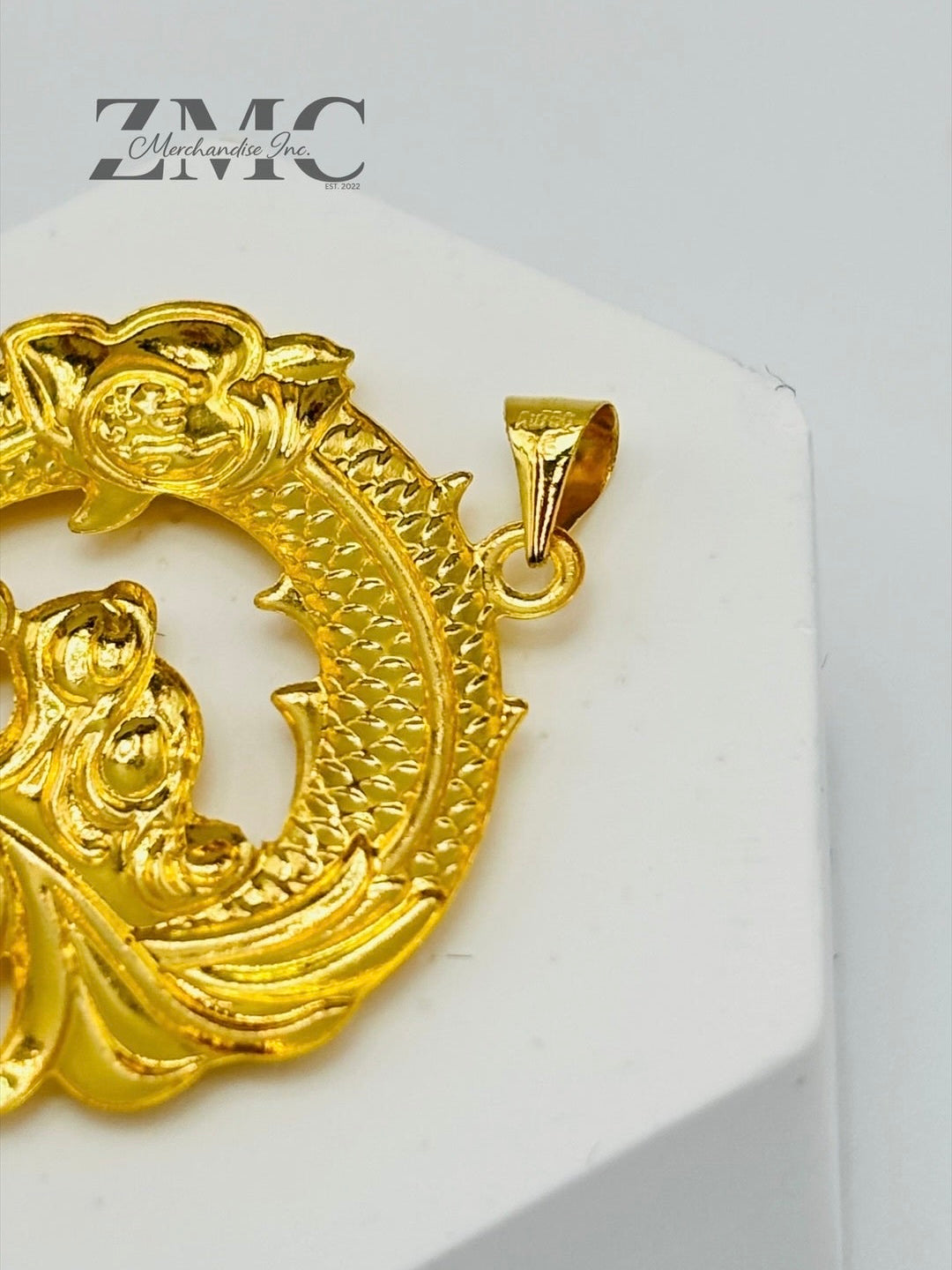 18K Gold Circle Dragon Pendant
