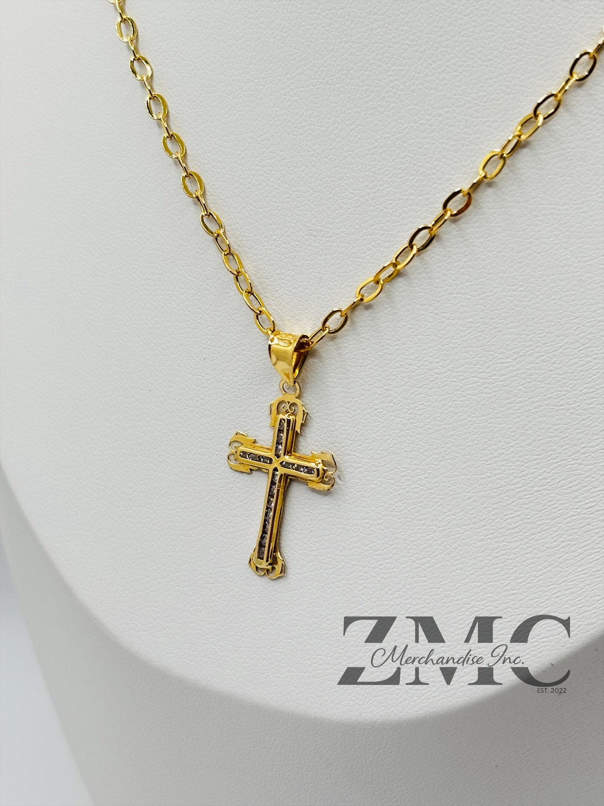 18K Gold Cross Stone Necklace