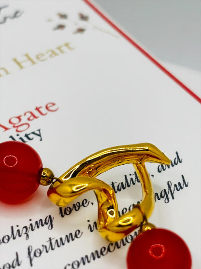 18K Gold Open Heart Red Agate Bracelet (Electroform Heart)