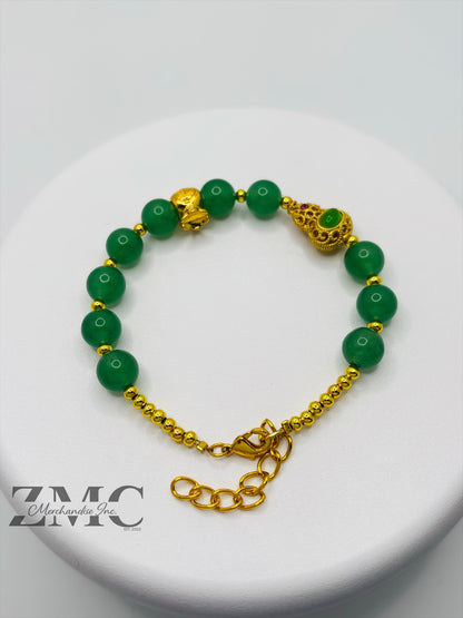 18K Gold  Lucky Money Bag, Hulu Aventurine Stone  ( Hollow Empty Inside)