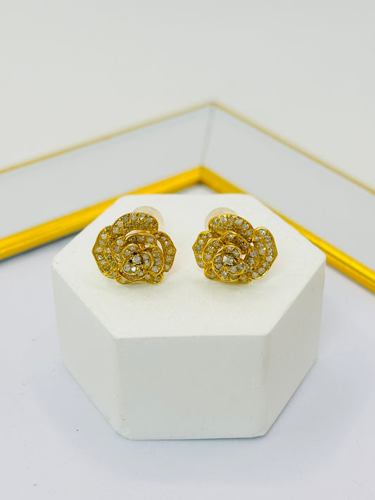 K18 Japan 3D Rose 0.50ct Natural Diamond Earrings