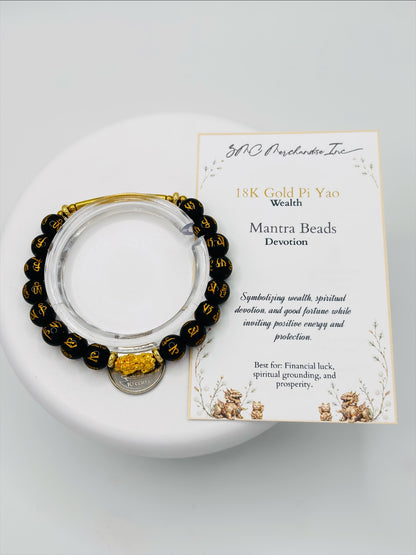 18K Gold Lucky Piyao/ Pi Xiu Black Mantra Bracelet ( Hollow Empty Inside) SMALL PIYAO