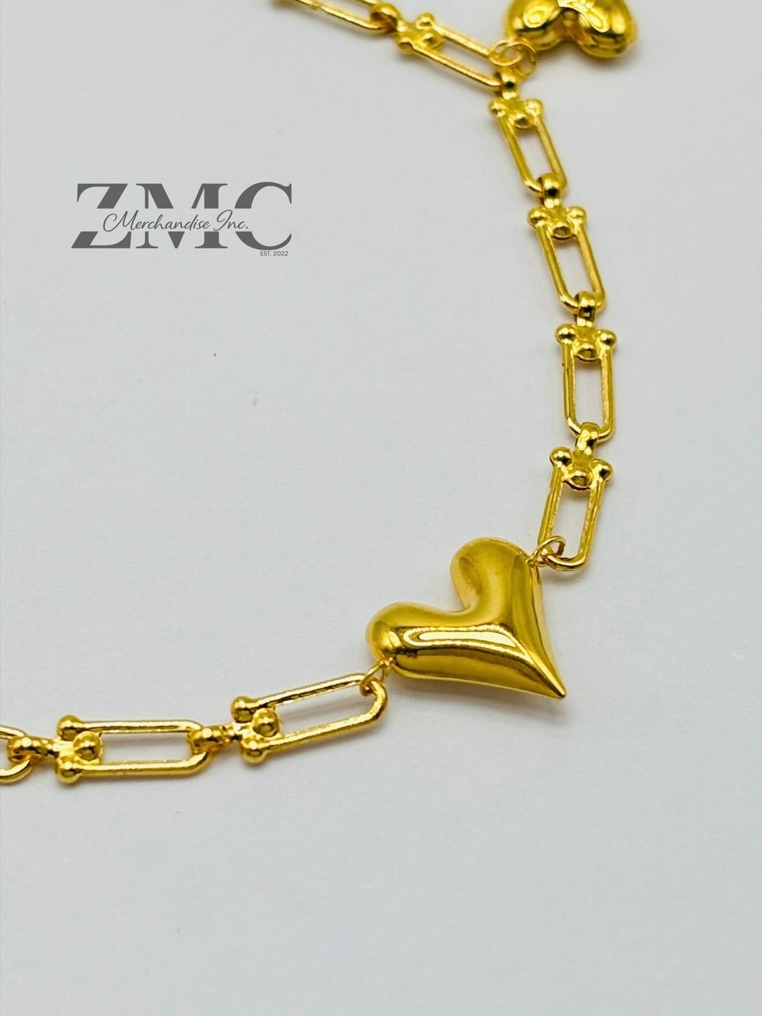 18K Gold Heart Charms Flat Hardware Bracelet