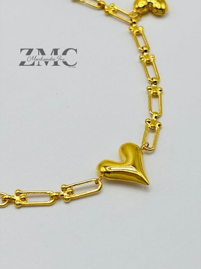 18K Gold Heart Charms Flat Hardware Bracelet