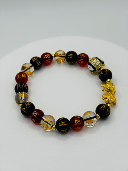 18K Gold Lucky  Koi Fish White/Black/Red Mantra Evil Eye Bracelet  ( Hollow Empty Inside)