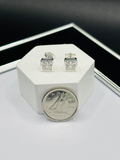 S925 Silver Square Earrings 6.3 mm