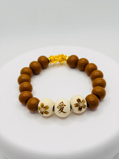 18K Gold Piyao/ Pi Xiu Love Wooden Beads Bracelet (Hollow Empty Inside) – MEDIUM PIYAO