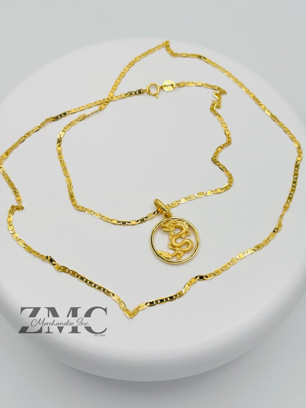 18K Gold Circle Dragon Necklace