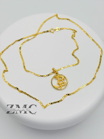 18K Gold Circle Dragon Necklace