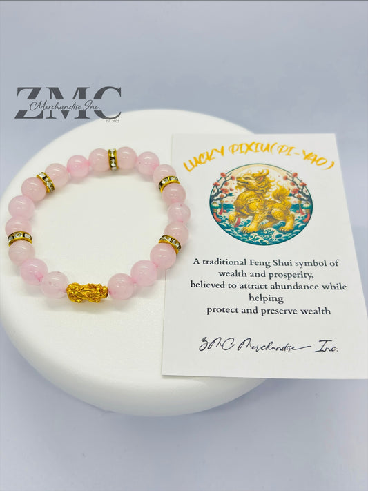 18K Gold  Lucky Piyao/ Pi Xiu Rose Quartz Stone  ( Hollow Empty Inside) Small