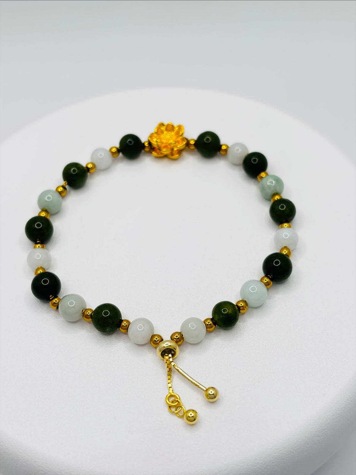 18K Gold Lucky Lotus Jade Bracelet ( Hollow Empty Inside)
