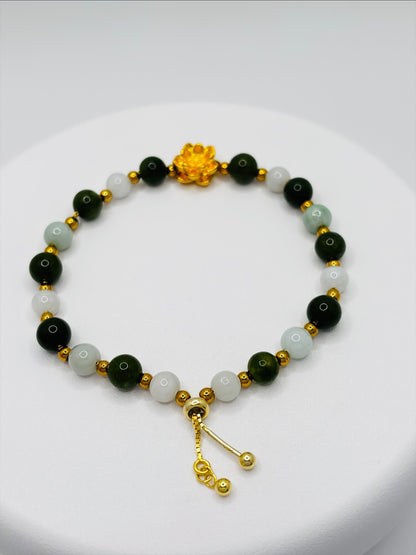 18K Gold Lucky Lotus Jade Bracelet ( Hollow Empty Inside)