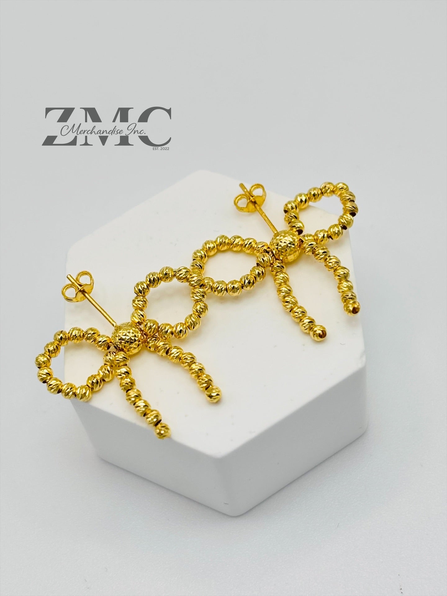 18K Gold Mirror Ball Ribbon Earrings