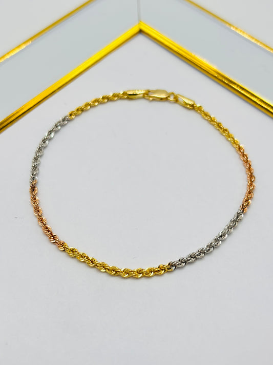 18K Gold Tri-color Rope Bracelet