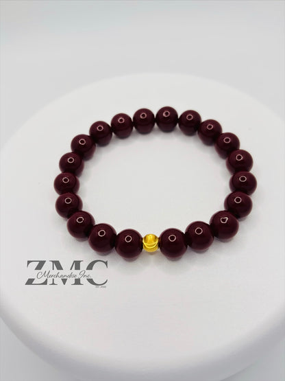 18K Gold Cats Eye Ball with Burgundy Wine Stone