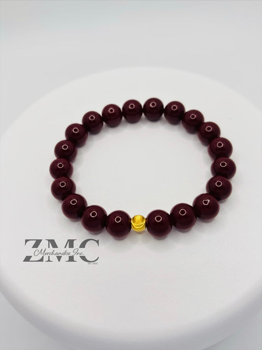 18K Gold Cats Eye Ball with Burgundy Wine Stone
