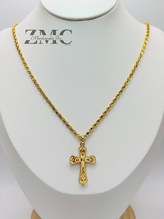18K Gold Slim Damascus Cross Necklace