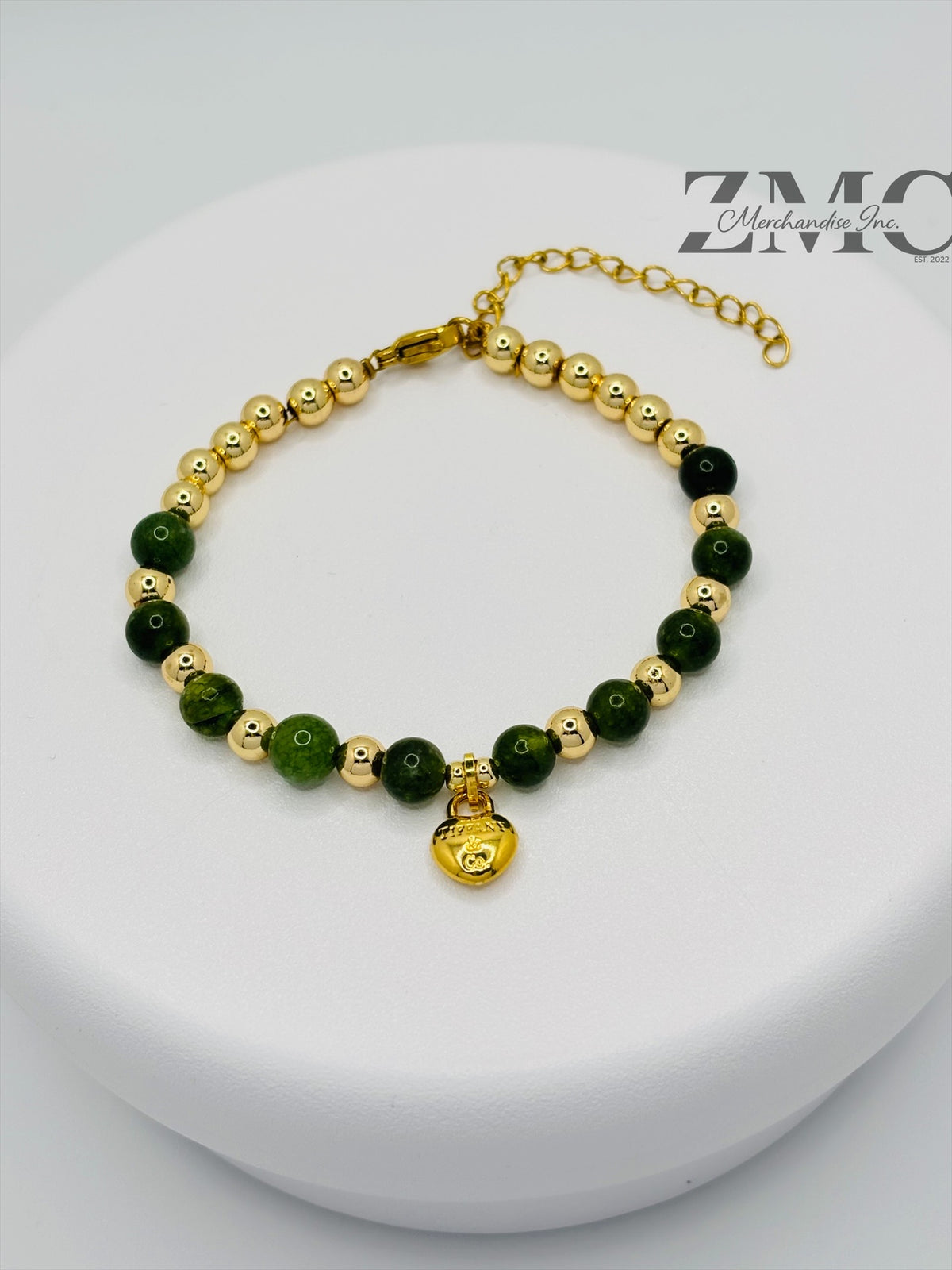 18K Gold Red Heart with Jade Stone Bracelet
