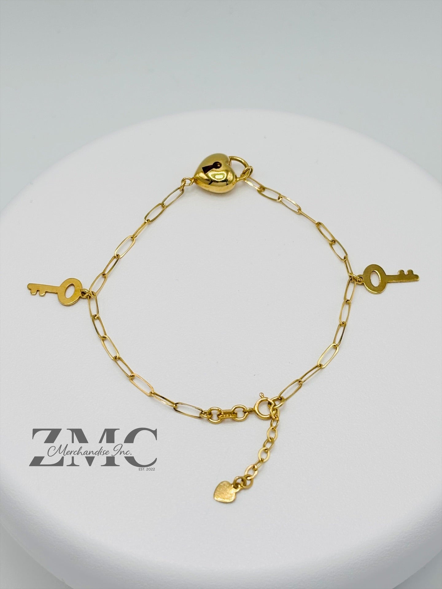 18K Gold Heart and Key Bracelet