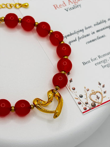 18K Gold Open Heart Red Agate Bracelet (Electroform Heart)