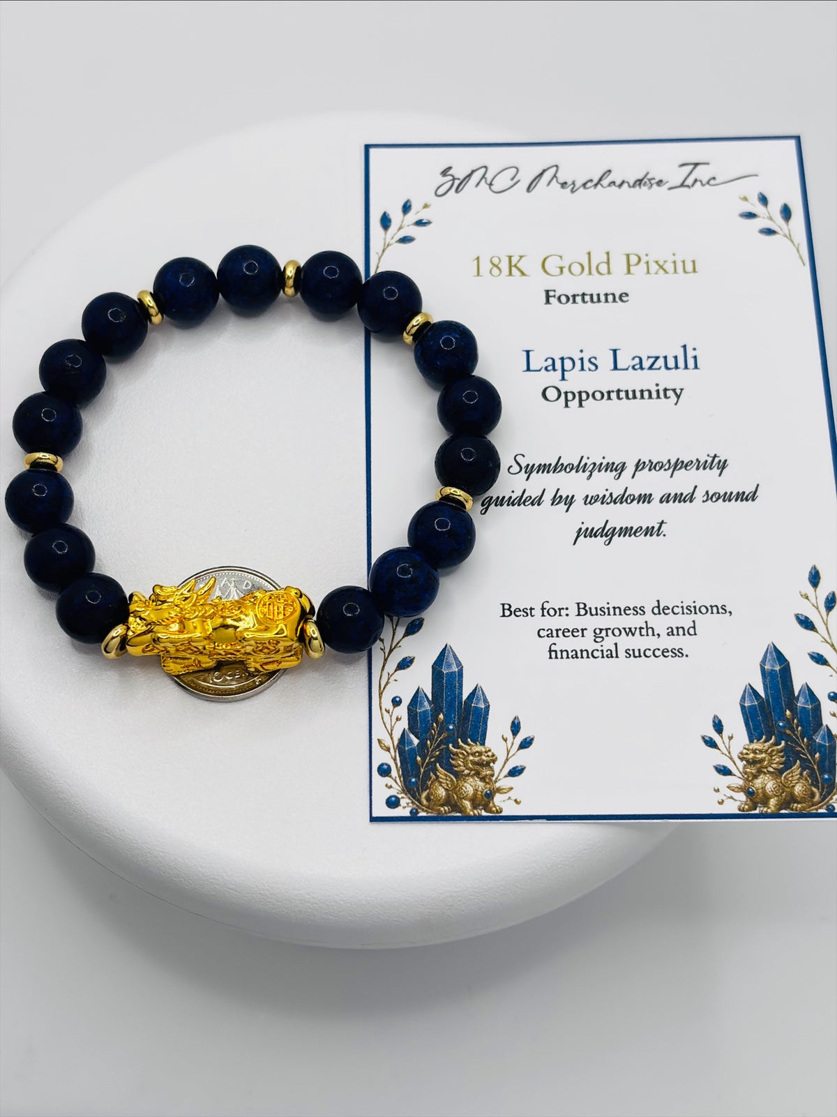 18K Gold Lucky Piyao/ Pi Xiu Lapis Lazuli Bracelet( Hollow Empty Inside) Extra Large