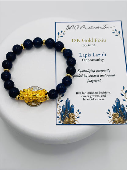 18K Gold Lucky Piyao/ Pi Xiu Lapis Lazuli Bracelet( Hollow Empty Inside) Extra Large
