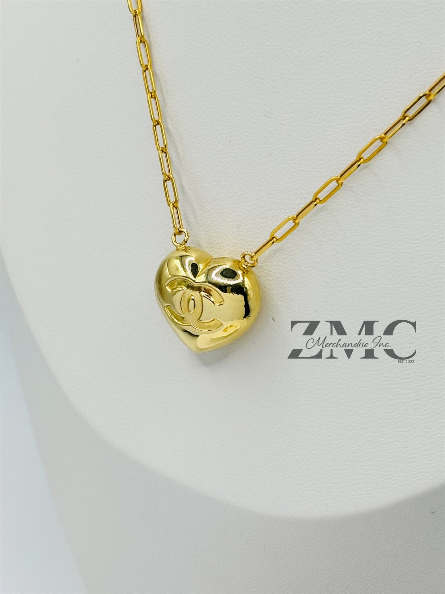 18K Gold Paperclip C Heart Earrings and Necklace Set