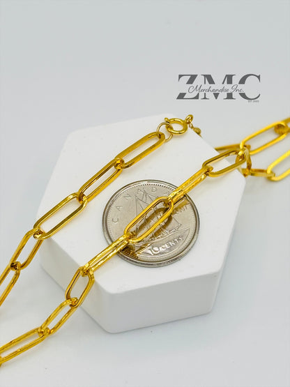 18K Gold Paperclip with Padlock and Heart Attached Necklace
