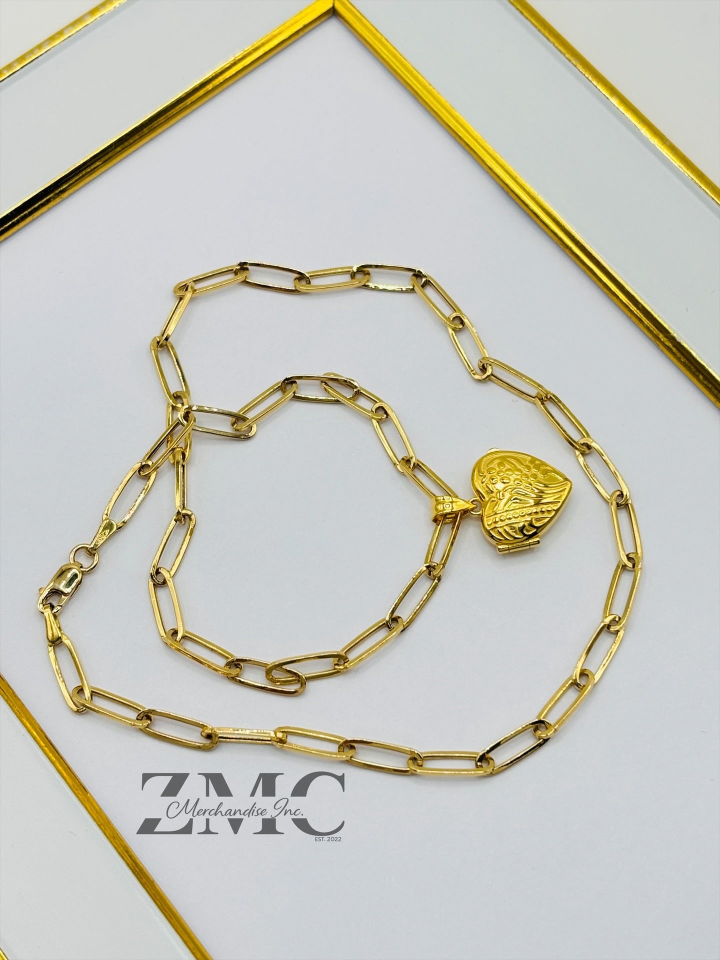 18K Gold Paperclip Heart Locket Necklace