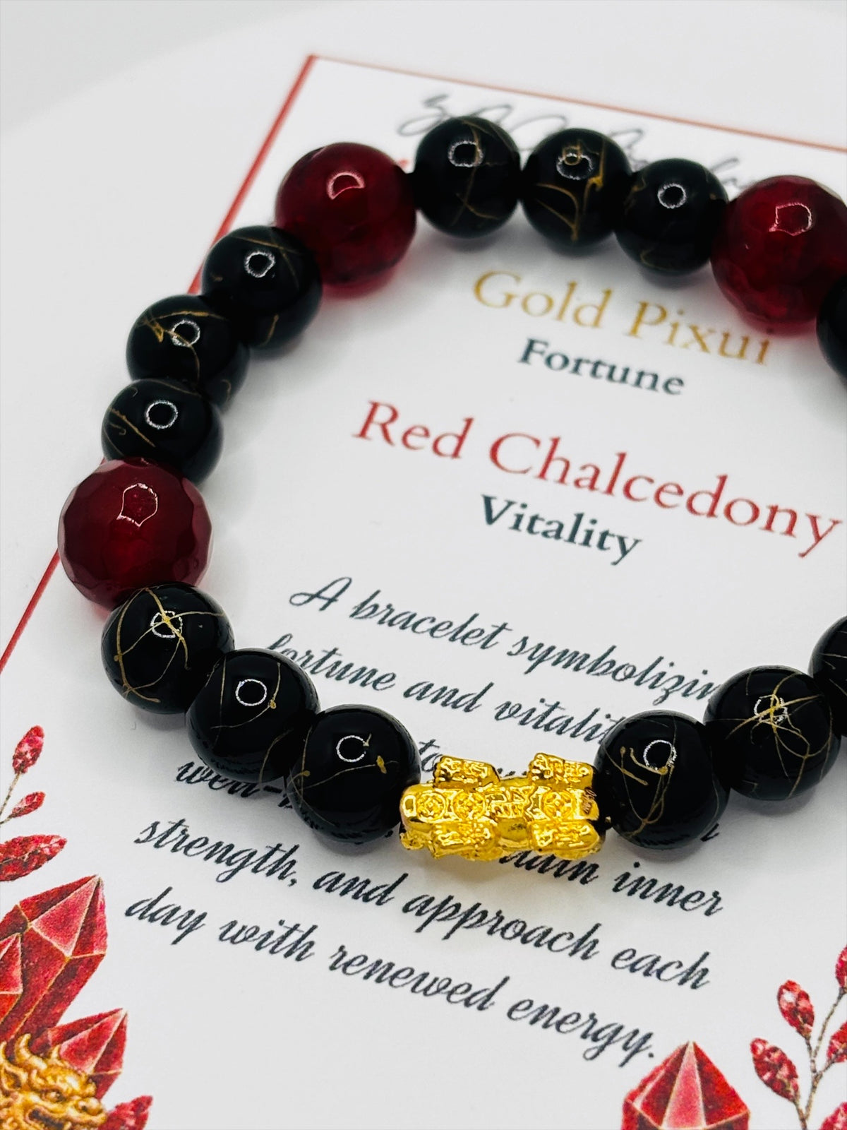 18K Gold Lucky Piyao/ Pi Xiu Red Chalcedony Bracelet ( Hollow Empty Inside) Small
