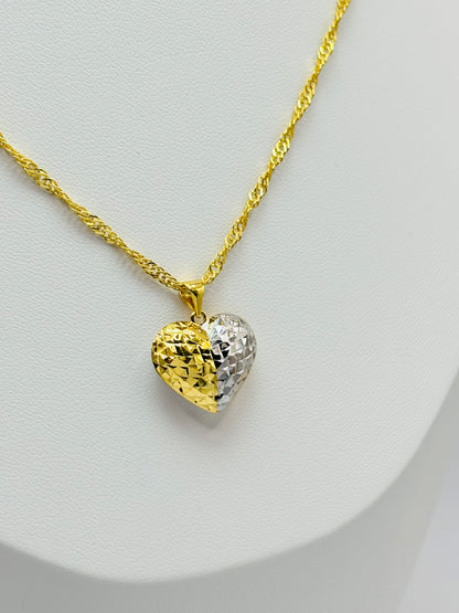 18K Gold Diamond Cut Heart Necklace