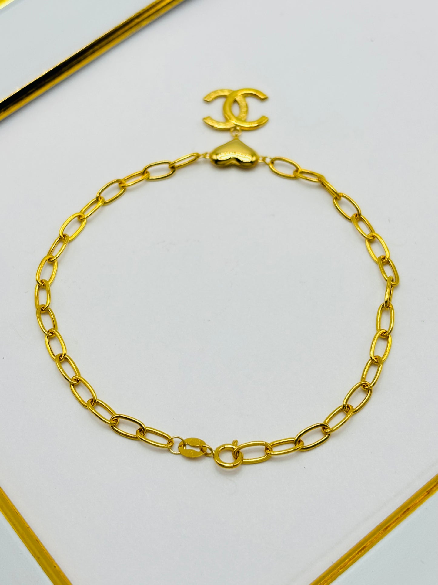 18K Gold C Heart Bracelet