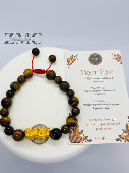 18K Gold Lucky Piyao/ Pi Xiu  Bracelet Tiger Eye Dragon Stone( Hollow Empty Inside) Extra Large Matte