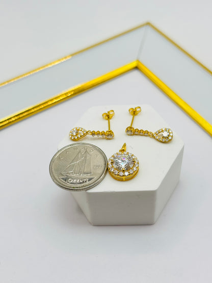 18K Gold Dangling Earrings and Pendant Moissanite Diamond Set