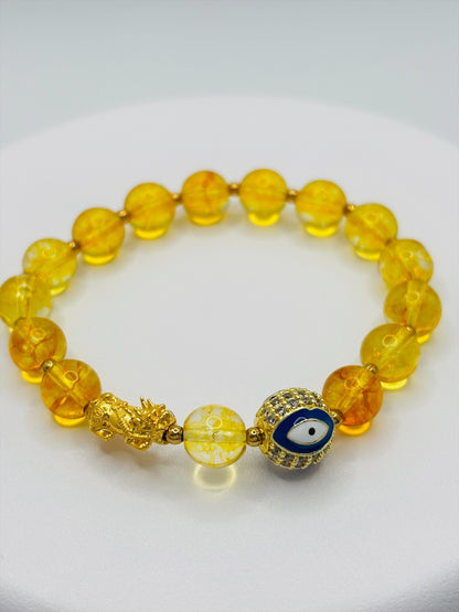 18K Gold Lucky Piyao/ Pi Xiu Citrine Evil Eye Bracelet ( Hollow Empty Inside) Small