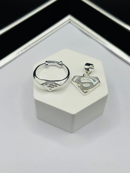 S925 Silver S Ring and Pendant Kids Set