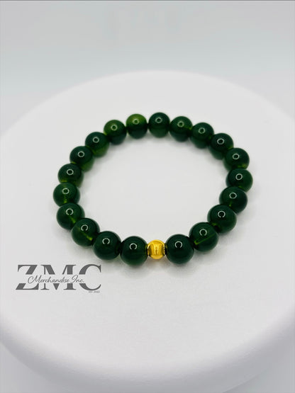 18K Gold Cats Eye Ball with Green Stone