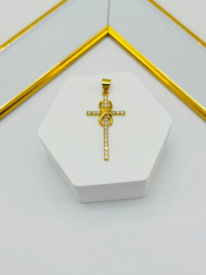 18K Gold Cross Pendant Stone