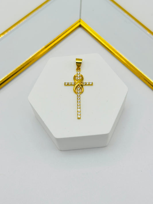18K Gold Cross Pendant Stone