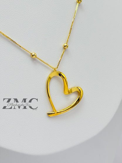 18K Gold Attached Heart with Ball Necklace