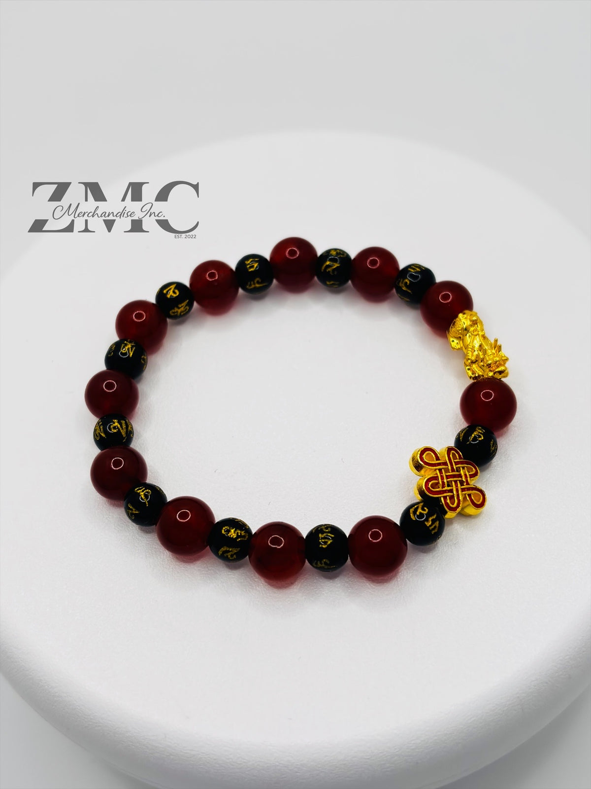 18K Gold Lucky Piyao/ Pi Xiu Mantra, Red Agate Bracelet ( Hollow Empty Inside) Small
