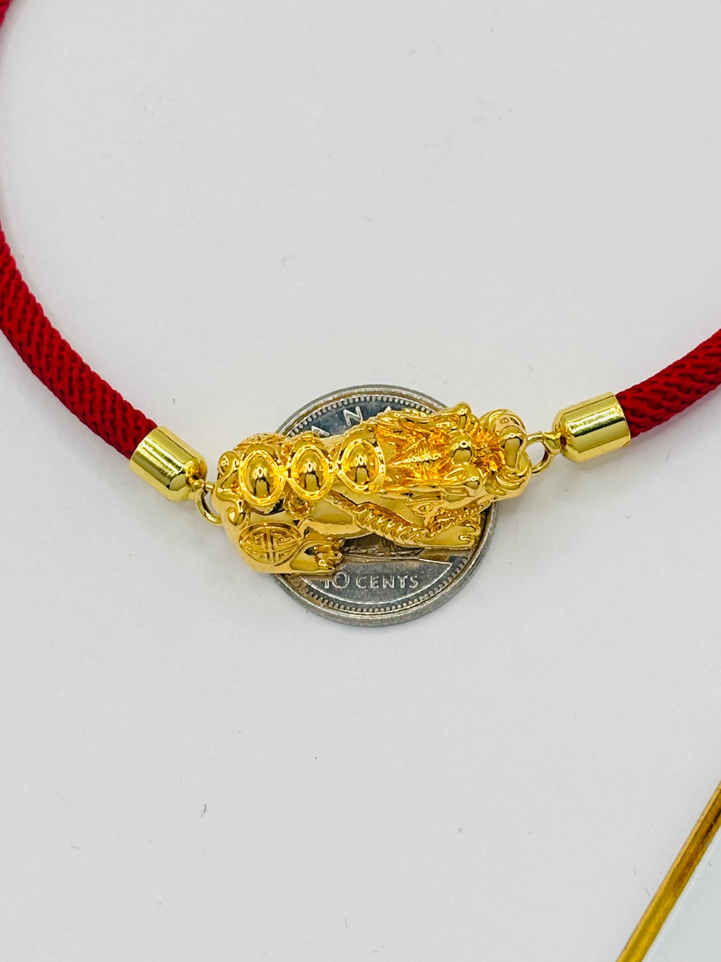 18K Gold Lucky Piyao/ Pi Xiu  Bracelet Red String( Hollow Empty Inside) Extra Large