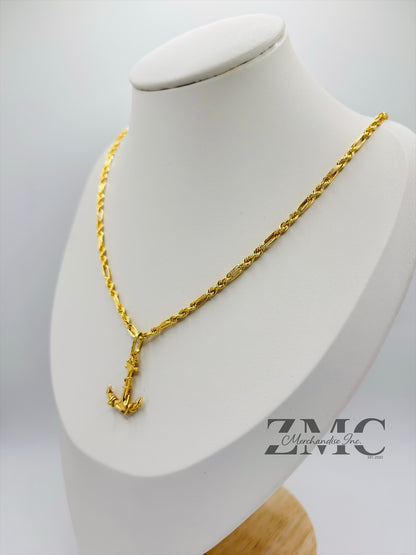 18K Gold Rope Anchor Necklace