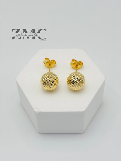 18K Gold Diamond Cut Ball Earrings