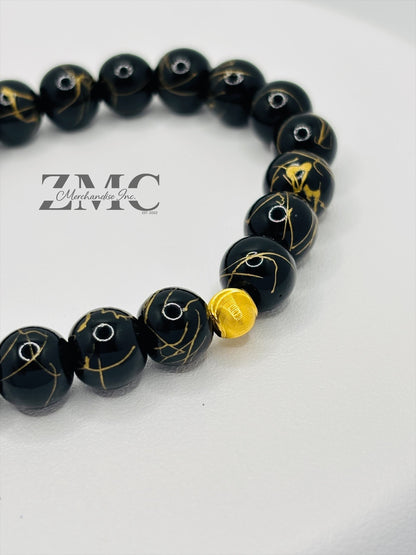 18K Gold Cats Eye Ball with Black Gold Stone